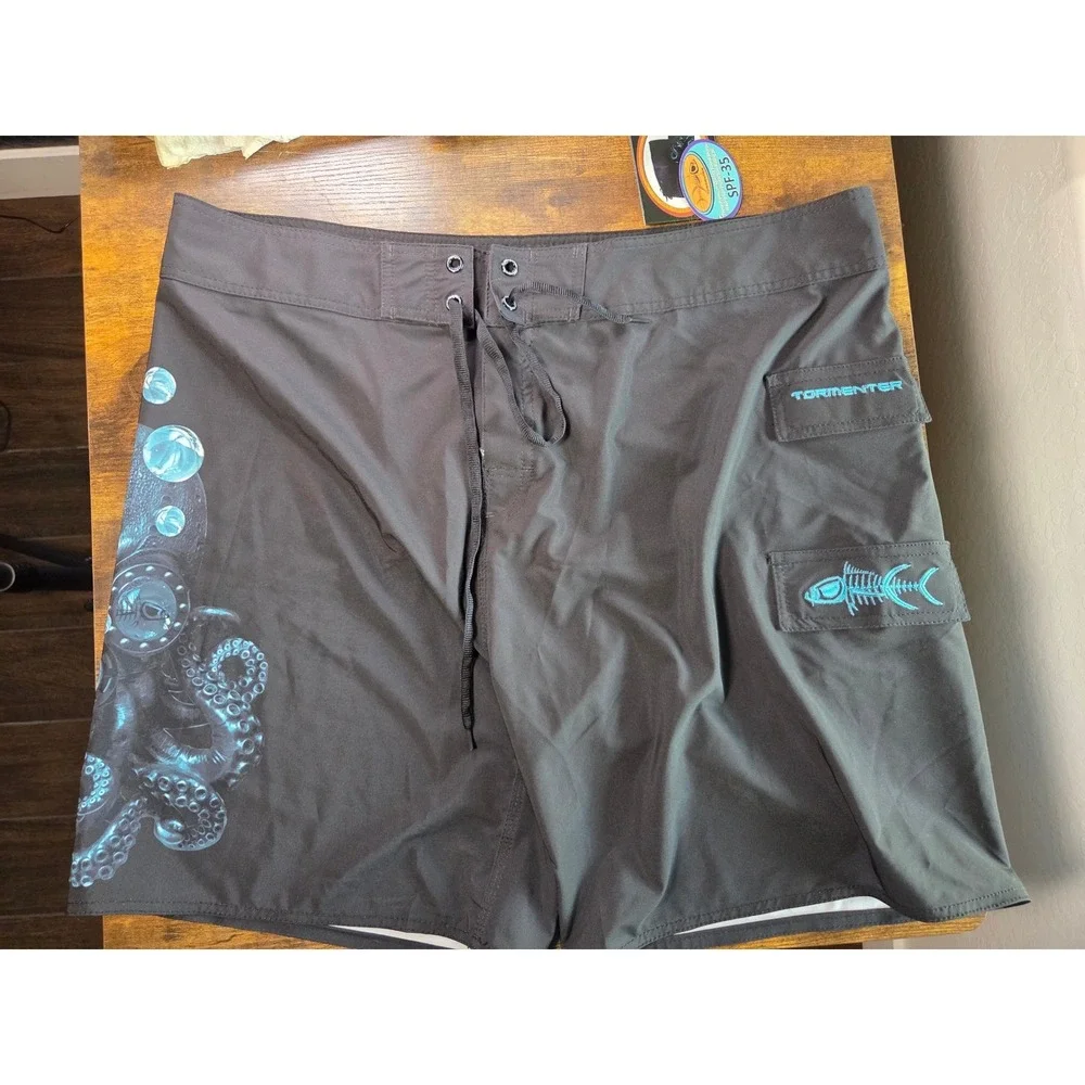 Tormenter Mens Octopus Board Shorts Black Blue SPF-35 Swim Trunks Size 42 NEW